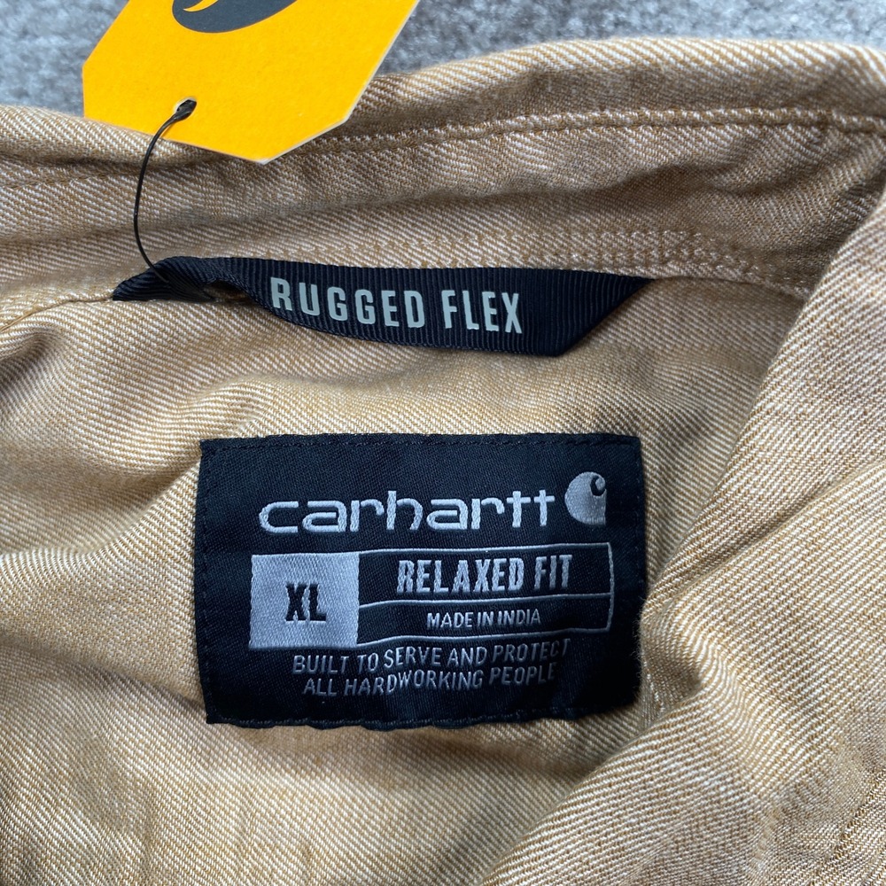 Carhartt Rugged Flex Relaxed Fit Short Sleeve Button Up Shirt Tan Mens XL - Picture 10 of 12